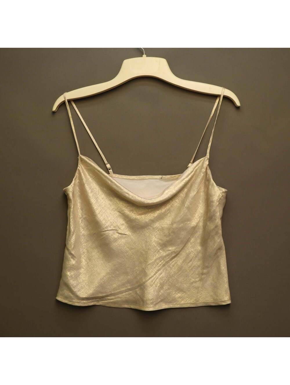 Gold Metallic Cowl Neck Cami Tank Top Satin Shimmer Adjustable Straps